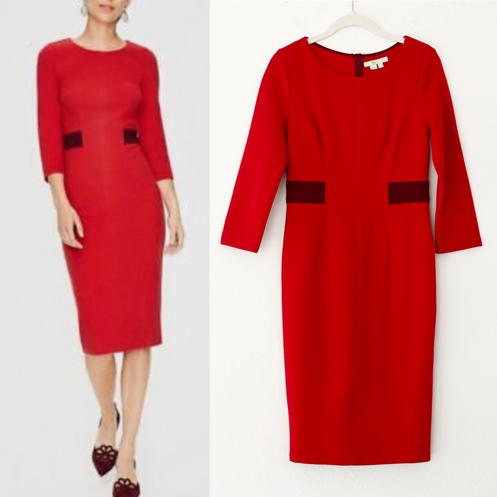 Boden Laura Ottoman Pencil Sheath Midi Dress Drummer Red Textured | 2 Petite